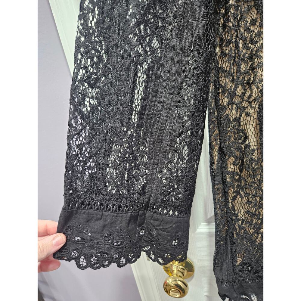 Lumie Black Lace Sheer Dress Nude Lining Gothic Romantic Long Sleeve Size L NWT - Picture 2 of 11